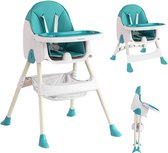 OFMOTRA Kinderstoel 3 in 1 - Inklapbare Eetstoel - Kinderzetel - met opbergmand - Verstelbaar Baby Stoel - Peuterstoel - 5-punts Gordel - Uitneembaar lederen kussen - Meegroei Stoel - Blauw