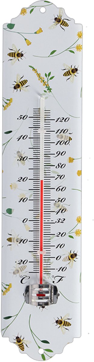 Esschert Design thermometer - voor binnen en buiten - bijen print - 30 x 7 cm - Celsius/fahrenheit