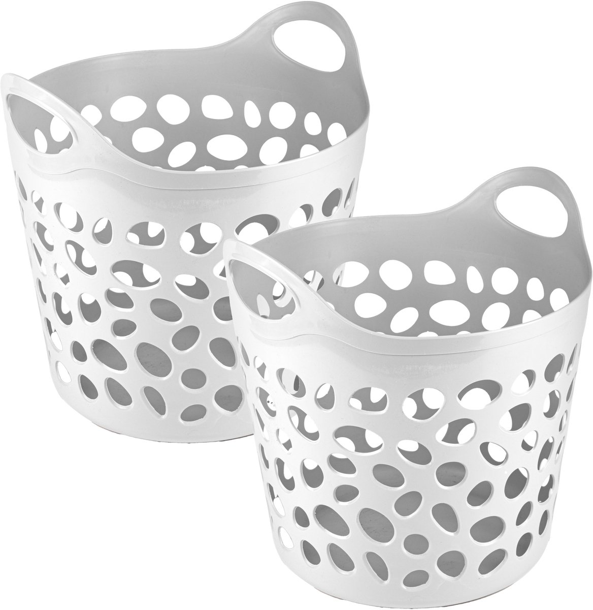 Plasticforte Flexibele wasmand/opbergmand - 2x - rond - wit - 30 liter - D40 x H39 cm