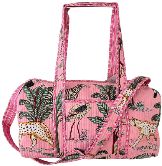 Sac week-end / Sac de voyage Kantha Pink Zoo 49x33 cm