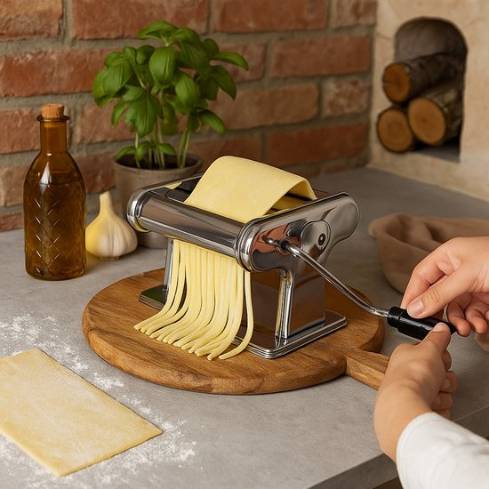 Handmatige Pastamaker - RVS Pastamachine - Voor Zelfgemaakte Pasta, Spaghetti, Tagliatelle en Fettuccine - Inclusief Klem - Perfect voor Verse Pasta - Zilver van Innoliving — afbeelding 4