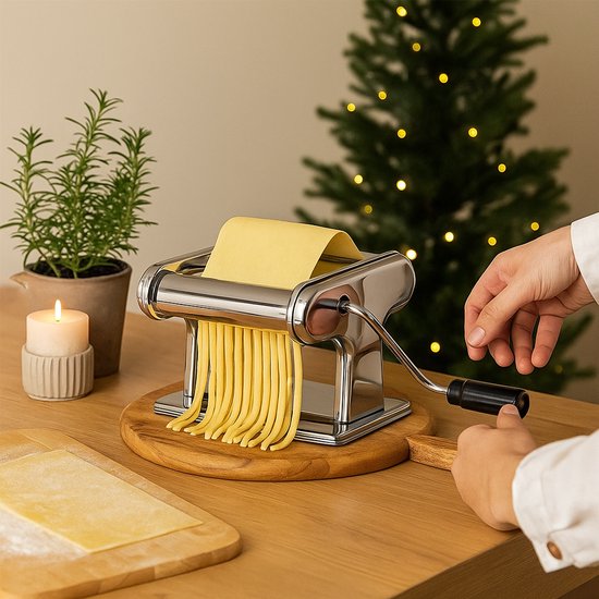 Handmatige Pastamaker - RVS Pastamachine - Voor Zelfgemaakte Pasta, Spaghetti, Tagliatelle en Fettuccine - Inclusief Klem - Perfect voor Verse Pasta - Zilver van Innoliving — afbeelding 3