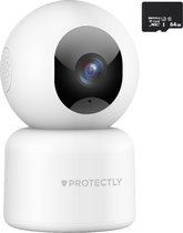 Protectly® Beveiligingscamera binnen - 2K 3MP Ultra HD – Beveiligingscamera’s – Huisdiercamera - Met WiFi APP - Volgt beweging en geluidsdetectie - Incl. 64GB SD - 2.4/5 GHz - Geen abonnementskosten - Wit