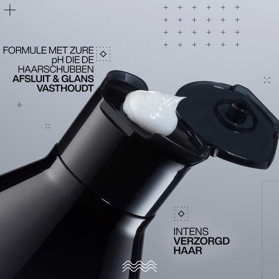 Bouteille Redken Acidic Color Gloss avec une touche d'après-shampoing blanc sur l'ouverture. Texte: Formule acide pH qui scelle la cuticule des cheveux & retient la brillance. Soin intense des cheveux.