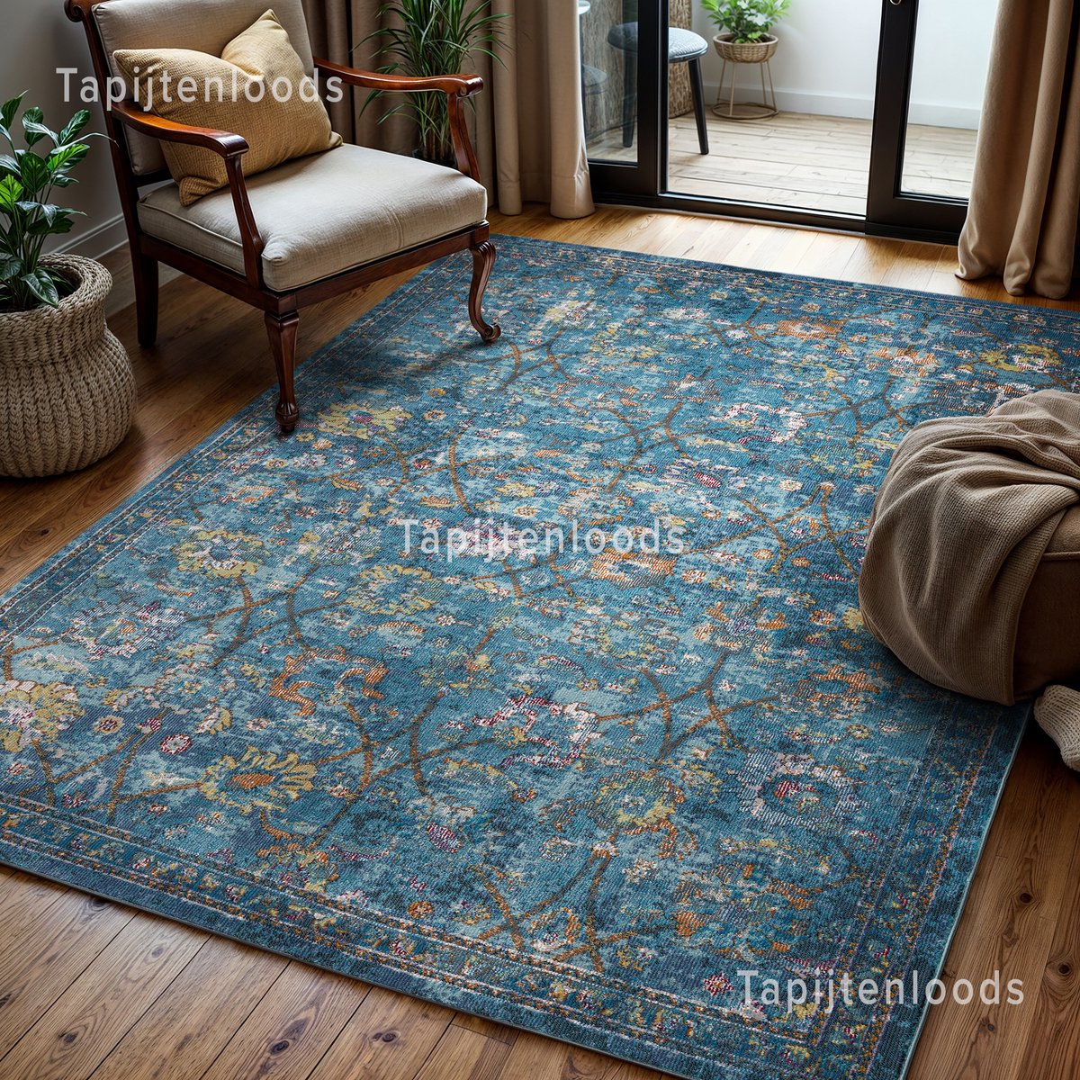 Muratap Picasso Sarough Vintage Vloerkleed Blauw Laagpolig- 300x400 CM Multikleur
