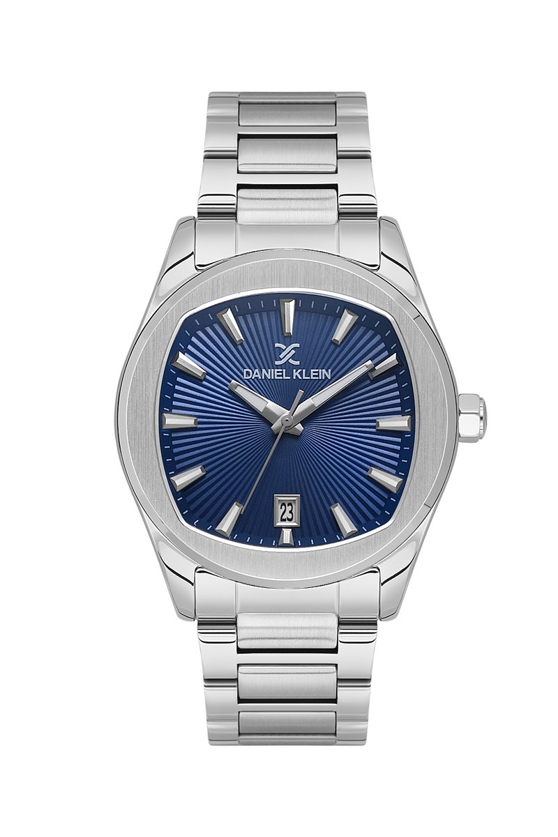 Daniel Klein DK.1.13979-5 - Horloge - Polshorloge - Analoog - Mannen - Heren - stalen band - Metaal - Rond - Afgerond vierhoek - Datumaanduiding - Strepen - Zilverkleurig - Donkerblauw - Wit - Zwart
