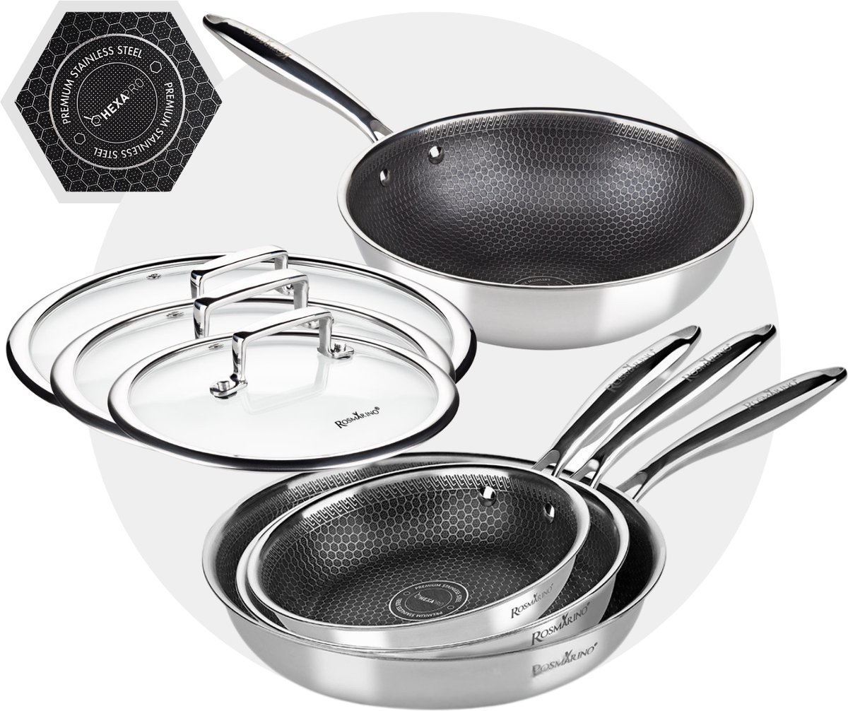 Rosmarino HexaPRO Pannenset 7delig - Pannen - Koekenpan Inductie - RVS Koekenpan - Geschikt voor alle warmtebronnen
