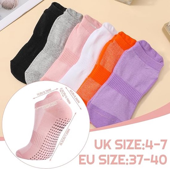 6 paar - Sokken - Pilatessokken - Yogasokken - Antislipsokken - Pilates antislipsokken - Dames antislipsokken - antislip yogasokken - vloersokken voor thuis - voor Pilates, trampoline, fitness, ballet - wit, grijs, zwart, oranje, paars, roze van Merkloos — afbeelding 2