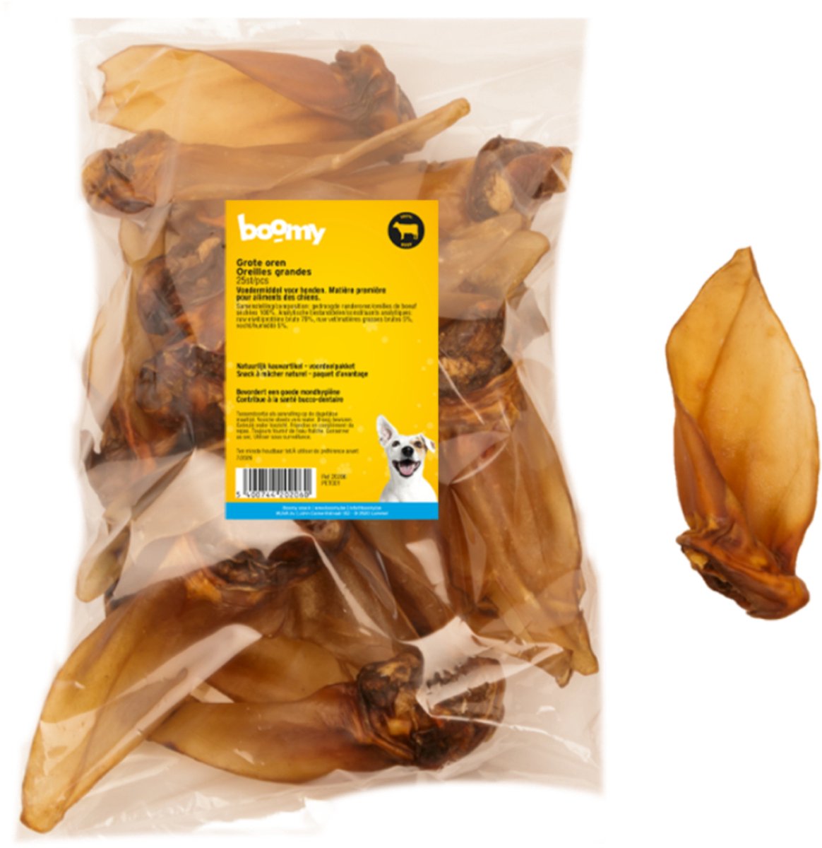 Boomy - Natuurlijke hondensnacks - Gezonde hondensnoepjes - Kauwsnack hond - Grote runderoren - 25 stuks