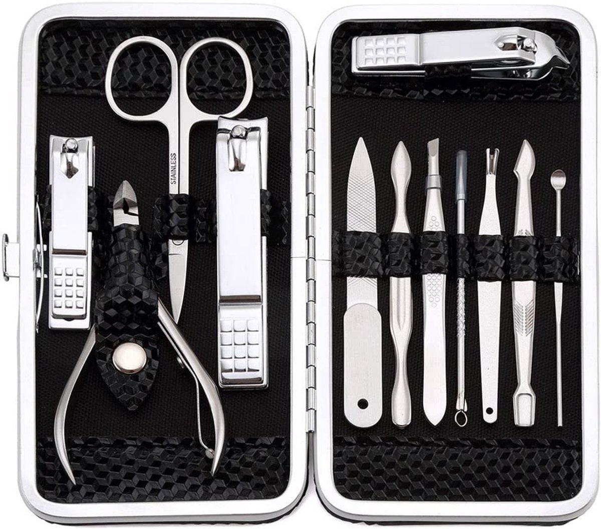Ibenzoa® Uitgebreide Manicure en Pedicure Verzorgingsset van 12 Stuks voor Thuis en Reizen
