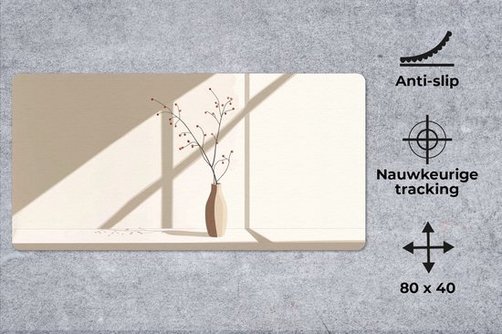 Muismat XXL 80x40 cm - Bureau onderlegger - Bureau mat Vaas - Takken - Bessen - Minimalistisch - Bureaumat - Gaming mousepad xl - Bureaulegger groot - Computer deskmat