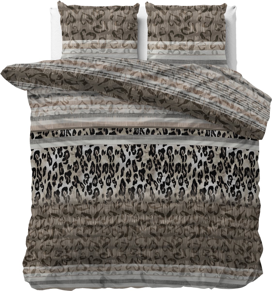 Sleeptime Tiger Leopard Dekbedovertrek - Tweepersoons - 200X200/220 + 2 x kussenslopen 60x70 - Taupe