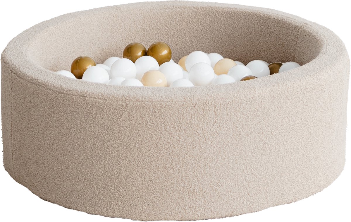 Ballenbad - Bouclé - 90x30cm - Beige met 200 ballen: 1.wit, 21.beige, 22. old gold