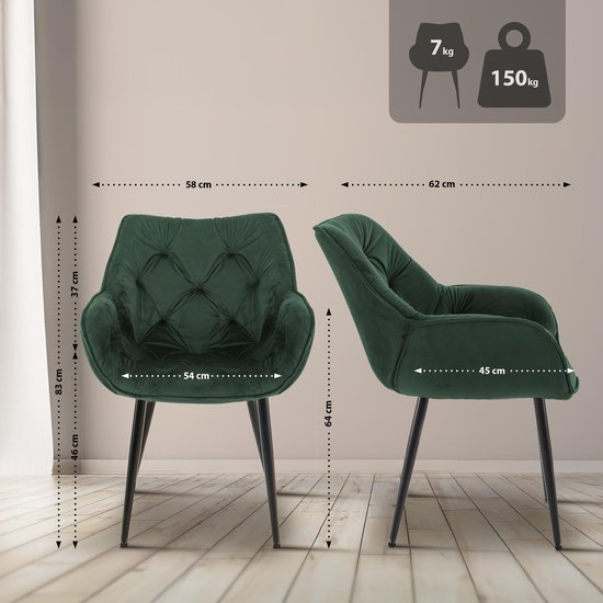 Set van 2 Designer Fluwelen Stof Eetkamerstoelen Metalen Benen Lexi Stoelen (Blauw