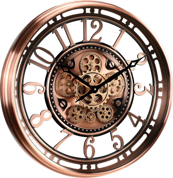Horloge murale Fresco Modern en Koper et bronze avec Engrenages mobiles – Style industriel, élégant et fonctionnel