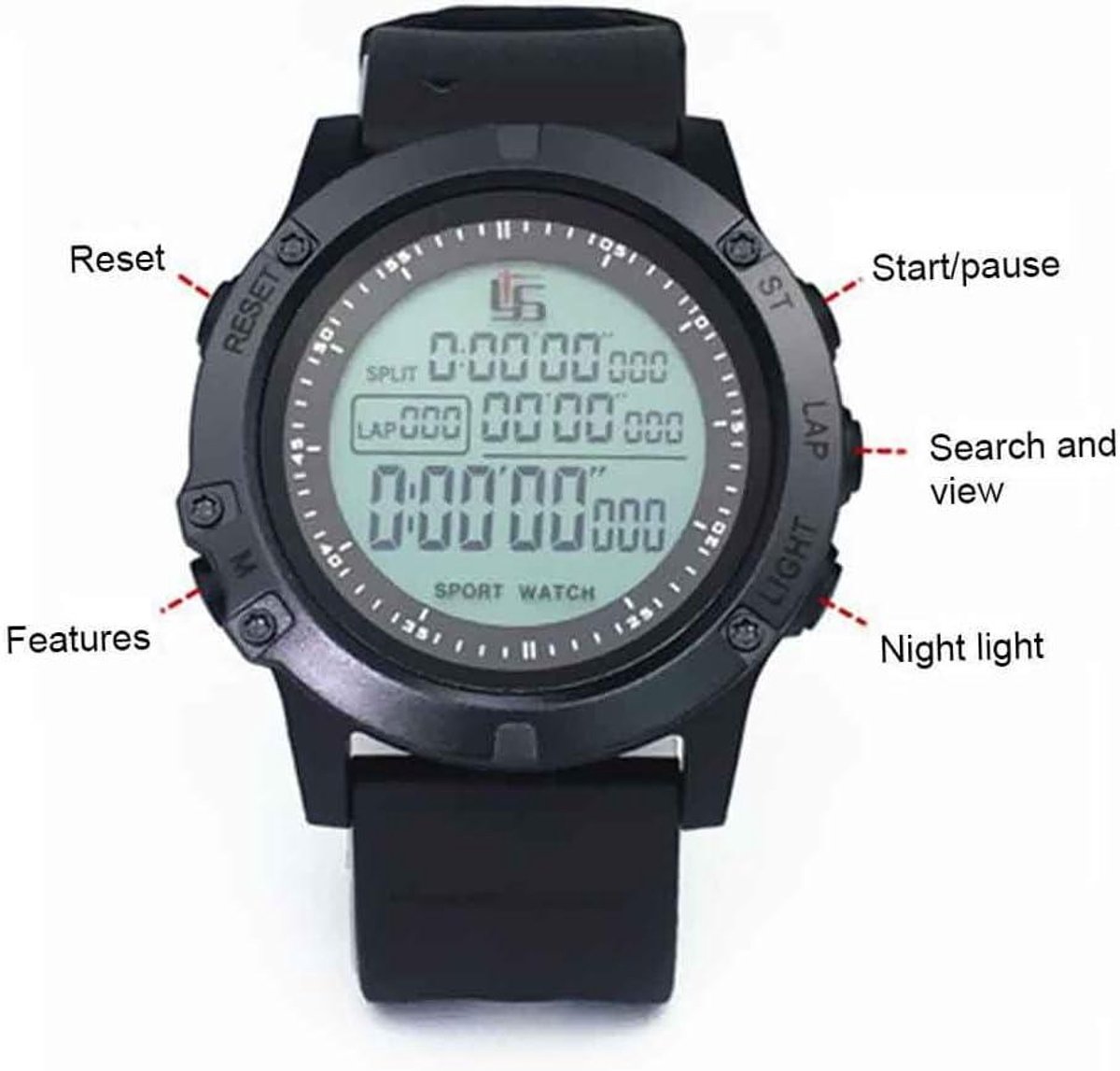 Scheidsrechterhorloge – Voetbalstopwatch Met Afteltimer, Nachtverlichting, Waterdicht, ABS, Incl. Geschenkdoos