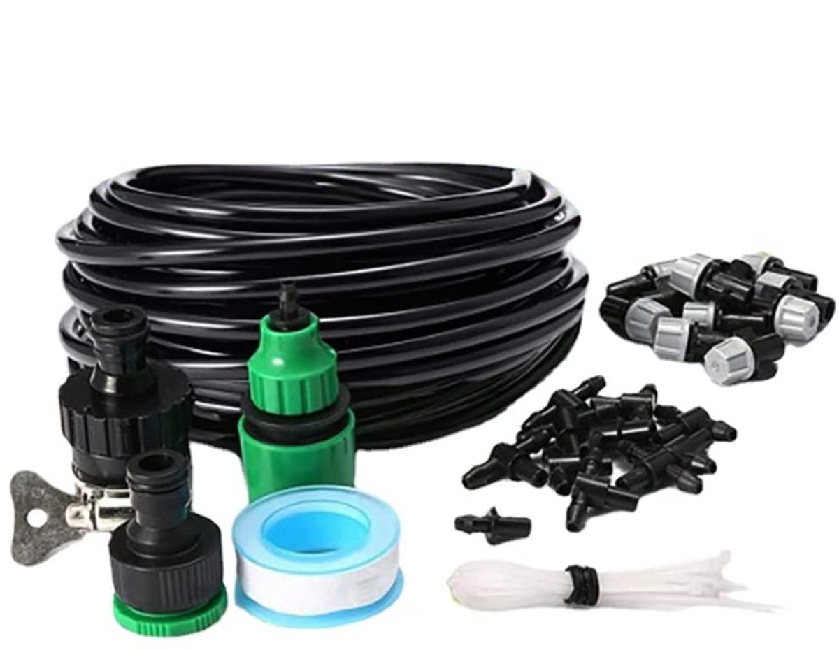 Flexibele tuinslang - Tuinslangset - 10 m lengte 1/4 inch druppelirrigatieset - DIY automatische tuinbewateringsset - Sproeiset - Voor tuinieren thuis, landschapsarchitectuur, kassen en landbouwproductie - Zwart