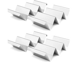 Taco Houder - 4Stuks - Met 3 Vakken - RVS - 22 x 10 x 5 cm - Tacohouder - Tortilla Houder - Tortilla Standaard - Voor 3 Taco's - Serveerschalen - Koken & Tafelen - Kookgerei - Voor thuis, in restaurants, feest
