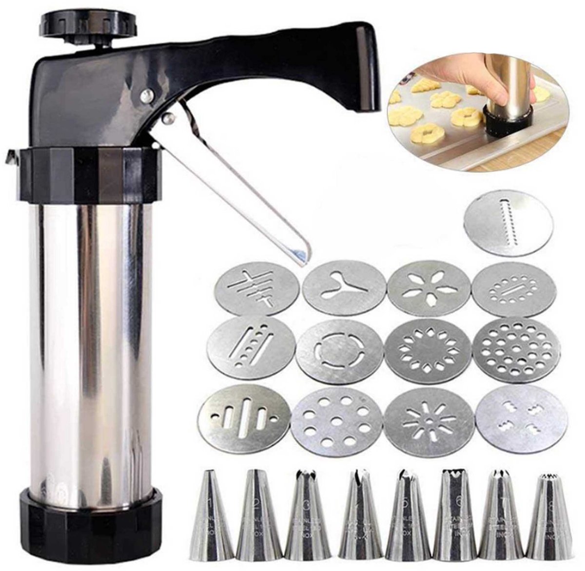 NAXSIR Uitsteekvormen set - 13 Vormen + 8 Piping Spitsen - RVS - Voor Koek & Dessertdecoratie