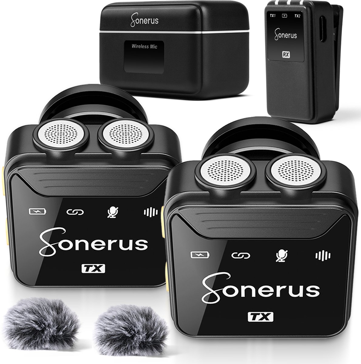 Sonerus Pro - Lavalier - Draadloze Microfoon - 2 Stuks - Geschikt voor Alle Smartphones, Camera & Laptop - Microfoons - Plug & Play - Incl. 2 Windshields