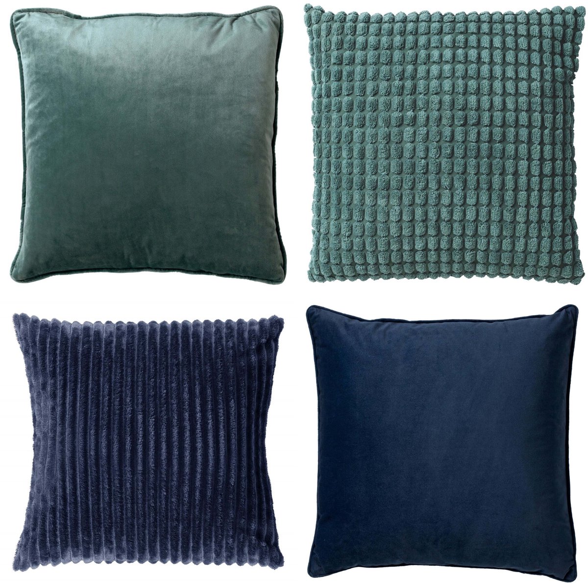 Dutch Decor KUSSENSET - 4-delig Mixed Textures - 45x45 cm - inclusief binnenkussens - groen, blauw - Met Ritssluiting – Decoratie set sierussens - Comfortabele kussentjes voor op de Bank