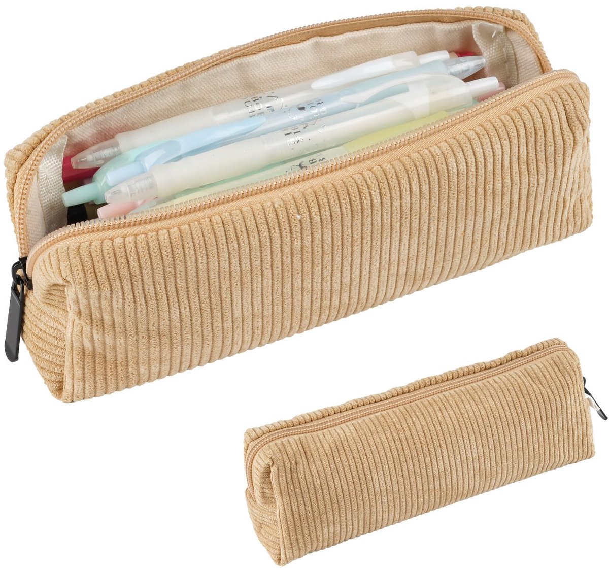 Corduroy Etui - Stijlvol Pennenzak voor School & Kantoor - Lichtbruin