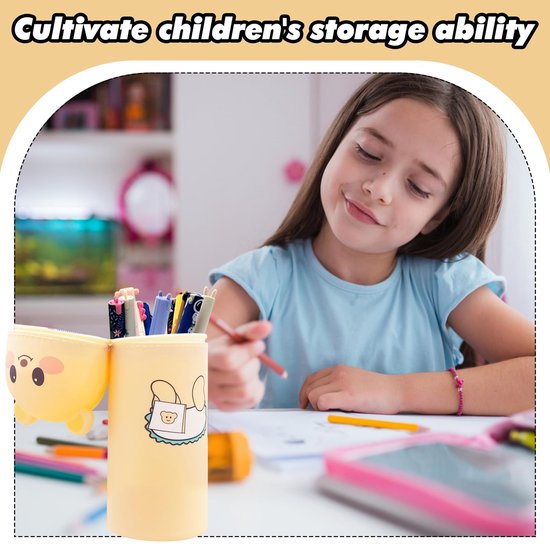 2-in-1 schooletui van zacht siliconen, Kawaii pennenzak, Cartoon