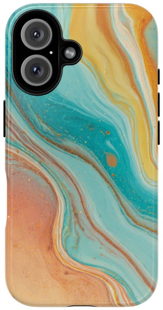 Oranje en Teal Marmer Abstract – Telefoonhoesje Geschikt voor iPhone 16