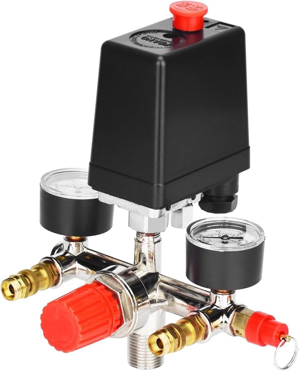 90-120 PSI Air Compressor Pressure Valve Switch Regulator with Double Gauges