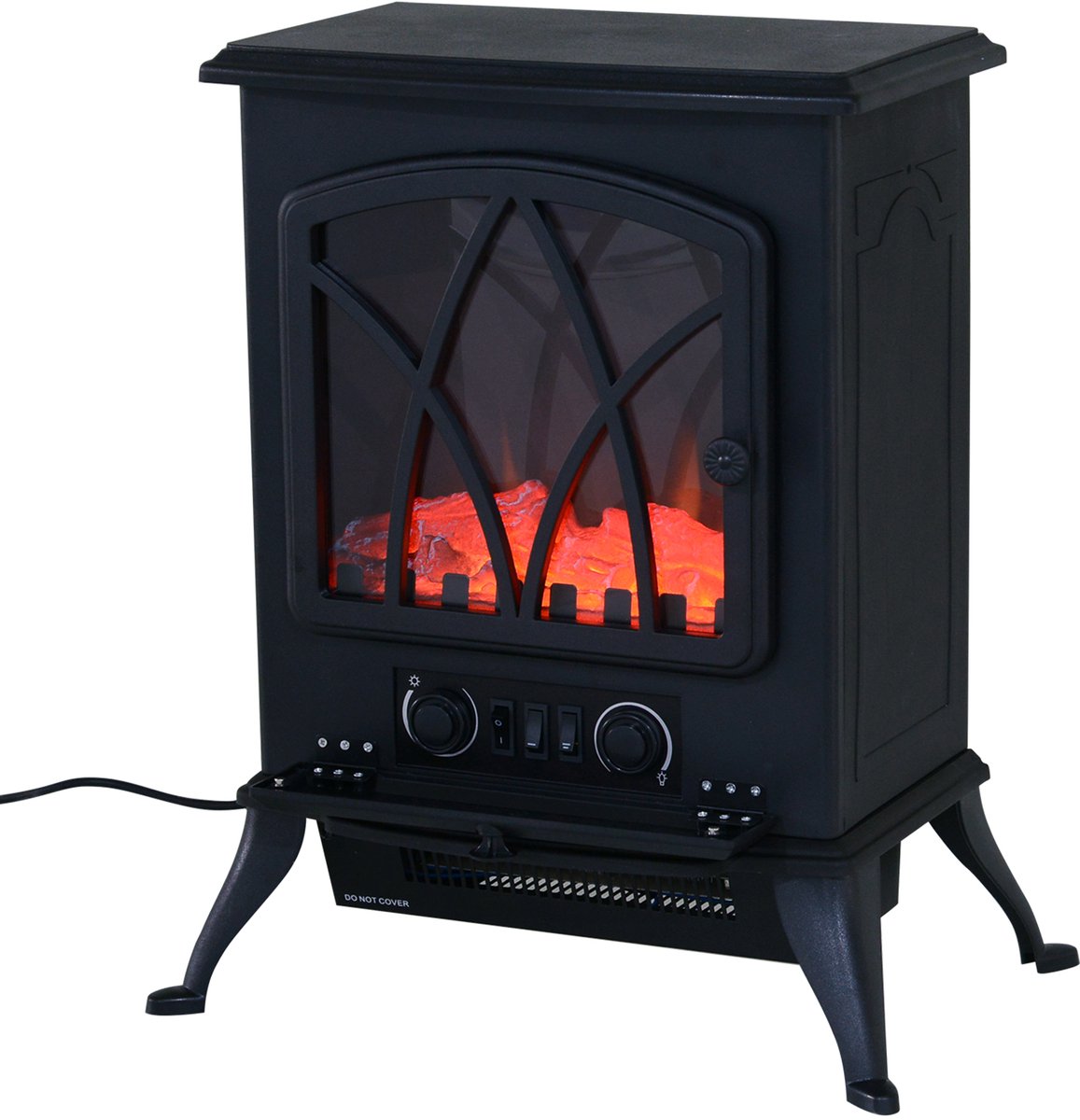 HOMCOM-LED Elektrokamin-Metall, Kunststoff und Sicherheitsglas-L45 x B28,5 x H54 cm-Schwarz