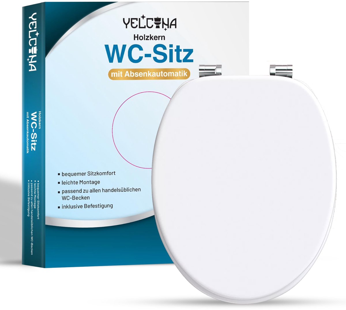 WC-bril met Softclose - Houten Kern, Motief & Hoog Zitcomfort - Wit