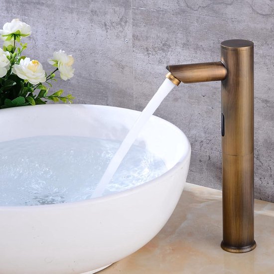 Automatische Sensor Kraan Badkamer Kranen Retro Waterval Mengkranen voor Wastafel Badkamer Wastafel Kranen Warm en Koud Water, Chroom, Laag Stabilize