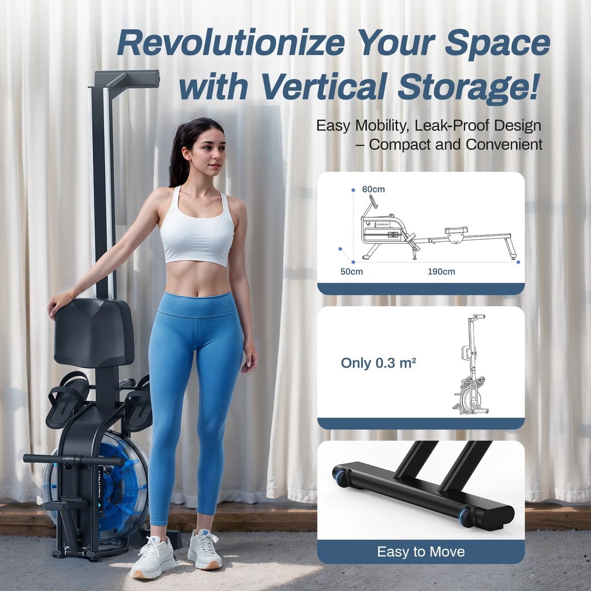 MERACH Water Roeitrainer Compact Zwart met App en Bluetooth - afbeelding 3