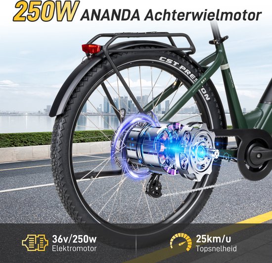 SAXXX Comfort SUV Easy - Elektrische Fiets - 95%Vooraf Geassembleerd Stadsfiets - 468Wh uitneembare accu - 90km Actieradius - SHIMANO Altus 7 Versnellingen - Achterwielmotor 250W - Aluminum Frame - 27.5" CST anti-lek - groen van Saxxx — afbeelding 4