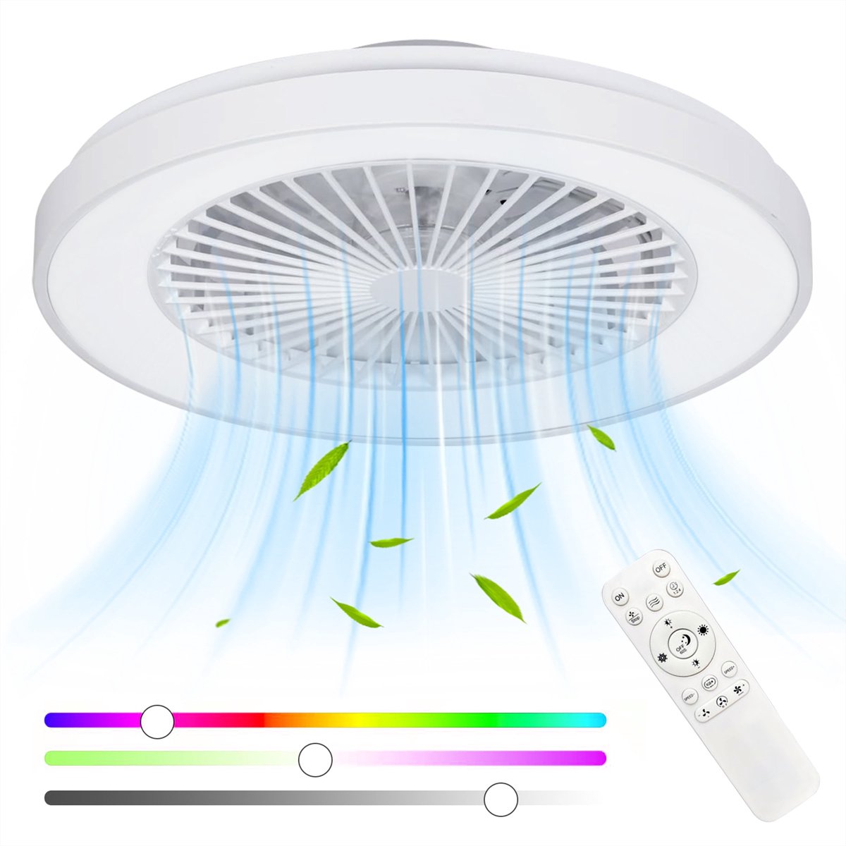 Plafondventilator met licht, stille plafondventilator met licht en afstandsbediening, 3 kleurtemperaturen, 6 snelheden Omkeerbare verstelbare