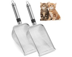 Allecto plus - Tuinzeef Set van 2 stuks voor Aarde en Compost, Roestvrij Staal met Handvat, Kattenstrooischep en Kattenschep, 2mm Zeefschep voor Tuin en Kattenbak Reiniging.