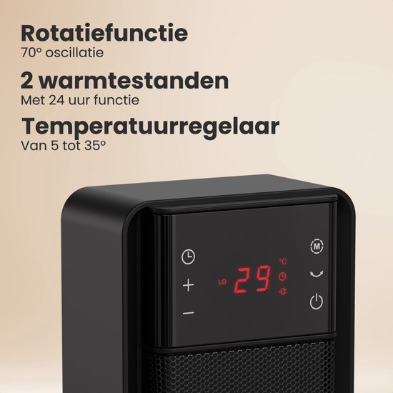 Auronic Elektrische Kachel - 2000W Heater - Keramische Kachel - Tot 30m2 - Roterend - Toren Kachel - Met Afstandsbediening - Zwart