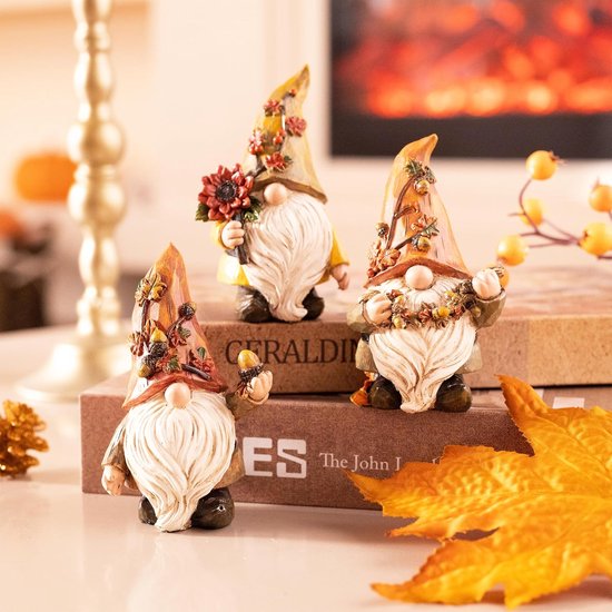 Autumn Gnomes Tafeldecoratie voor Thuis - Set van 3 Herfstdecoraties - Houten Tuin Gnomes Beeldjes voor Binnen, Buiten, Bureau, Kantoor, Halloween, Thanksgiving Decoraties, 5 Inch van Merkloos	 — afbeelding 4