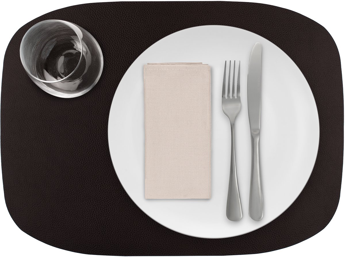 1x Skinnatur Placemat leder – Coffee bean – donkerbruin – 45x43cm - gerecycleerd leer – tafeldecoratie - onderlegger