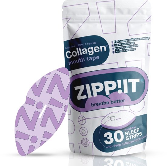 Zippit® Collageen Mondtape - Met hoge dosis Collageen - Mondtape voor de gevoelige huid en droge lippen - Met ademgaatje - Anti snurk slaapstrips - Mouth tape - Mond tape - Beter Slapen