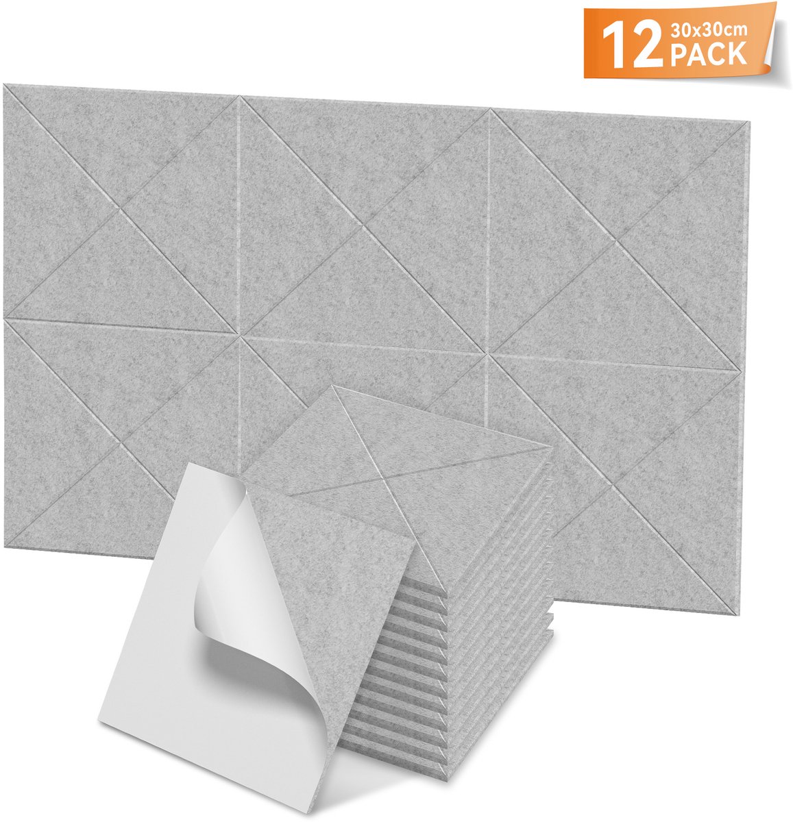 Aufun X-patroon Akoestische Panelen, Zelfklevende Wandbekleding (Lichtgrijs, 12 Strips)