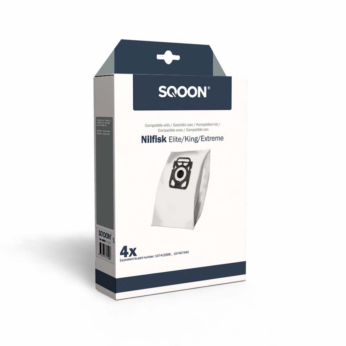 SQOON® (SQ28) Stofzuigerzakken geschikt voor Nilfisk Elite/King/Extreme - Gelijk aan model: 107412688 / 107407940 - 4 stuks