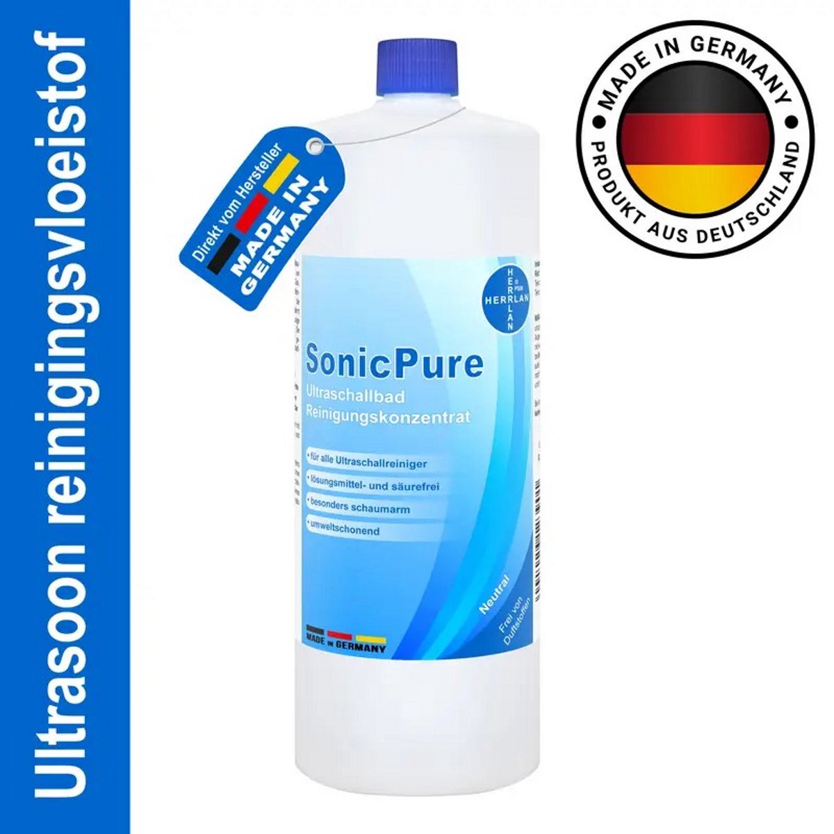 K&R Ventures® SonicPure Ultrasoon Reiniger – Vloeibaar Concentraat 1000ml – Voor Brillenreinigers, Sieraden & Ultrasoon Apparaten – Geur Neutraal