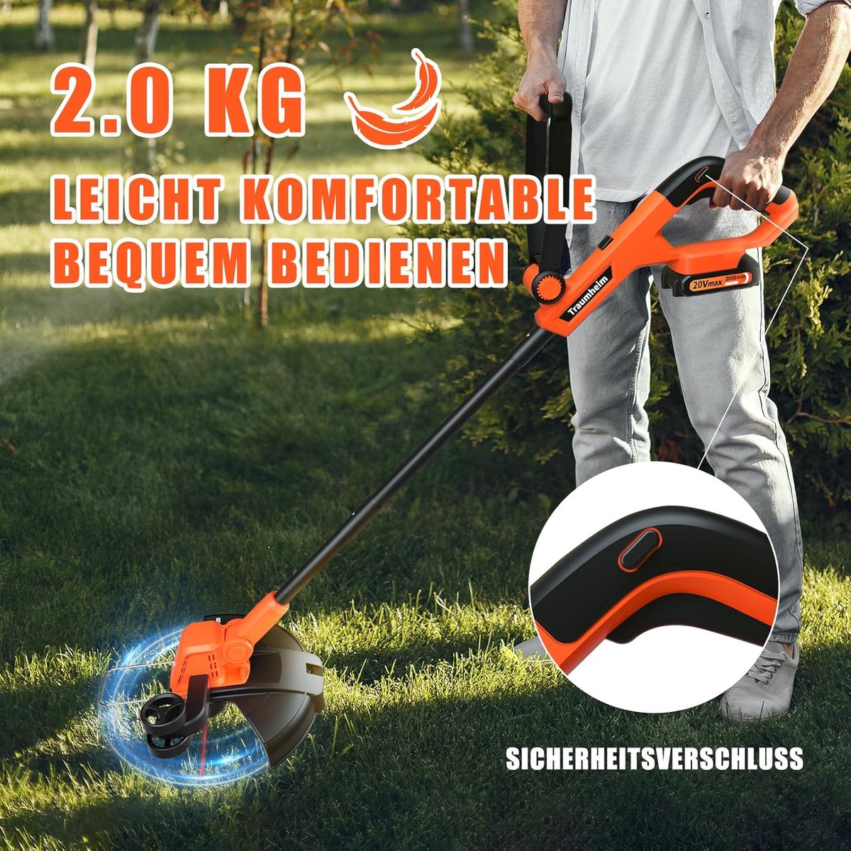 Traumheim Accu Grastrimmer met 2x Accus en Oplader - 30 cm 2-in-1 Graskantensnijder|Bosmaaier - Automatische Draadaanvoer - Elektrisch Grasmaaier - 6 Draadspoelen. – foto 3