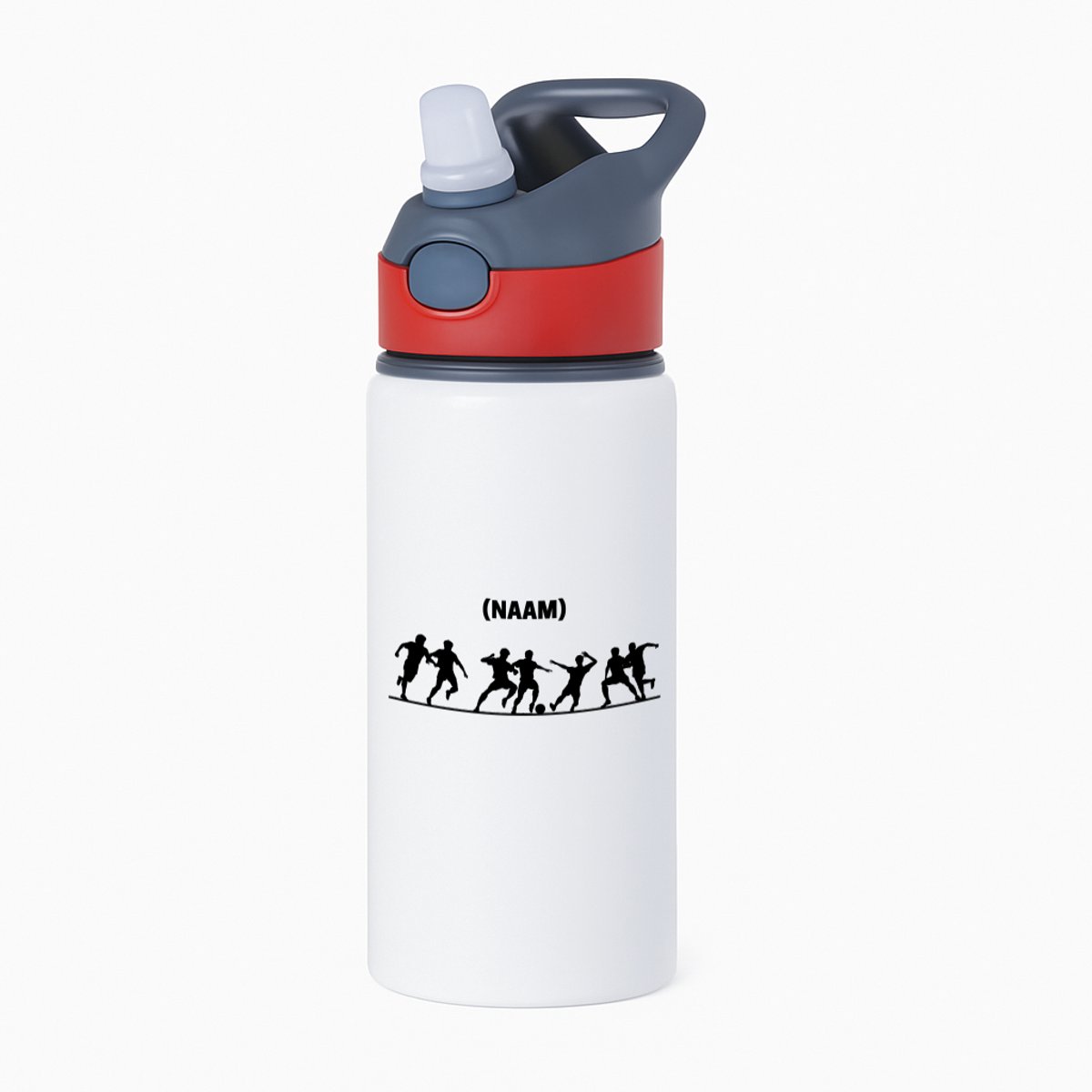 Hacebo® - Voetbal met eigen naam waterfles met rietje rood - Voetbal - Voetballer - Sport - water fles - 650ML