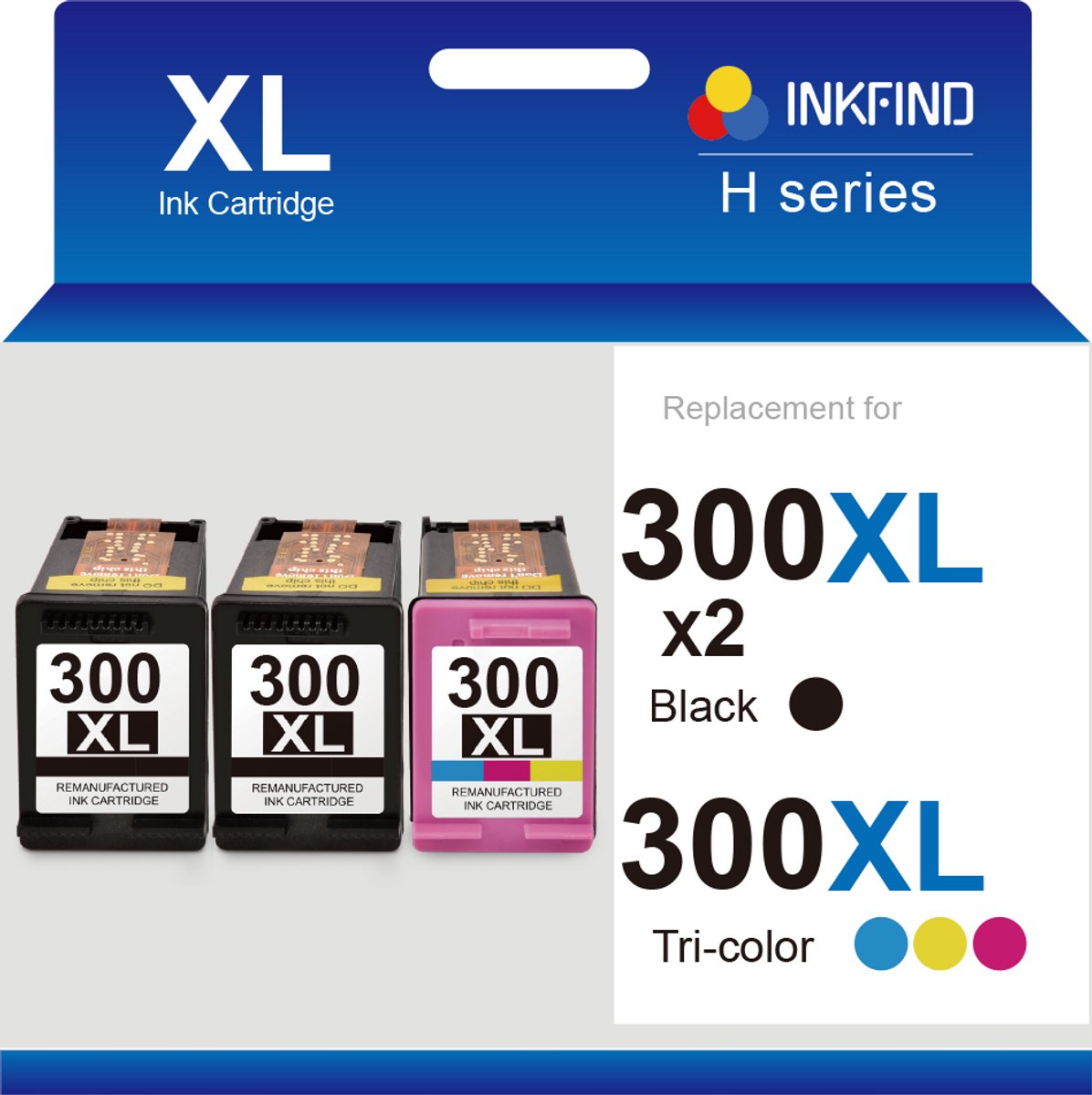 INKFIND 300XL Inktcartridge compatibel met HP 300 HP 300XL HP300XL HP300 HP CC641EE CC644EE Hoge Capaciteit - 3-pack (Zwart x 2 en Kleur x 1)