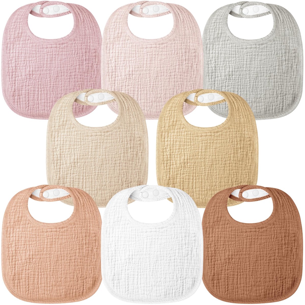 Baby Slabbetjes - Mousseline Kwijlslabbetjes - 100% Katoen - Verstelbaar - Zacht - Vierkante Halsdoek - Voor Jongens en Meisjes - Roze-Bruin - 8 Stuks