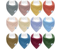 Ghguole Lot de 12 bavoirs pour bébé, écharpe triangulaire pour bébé, écharpe en mousseline pour garçons et filles, écharpes pour bébé en coton biologique, bavoirs super absorbants, réglables