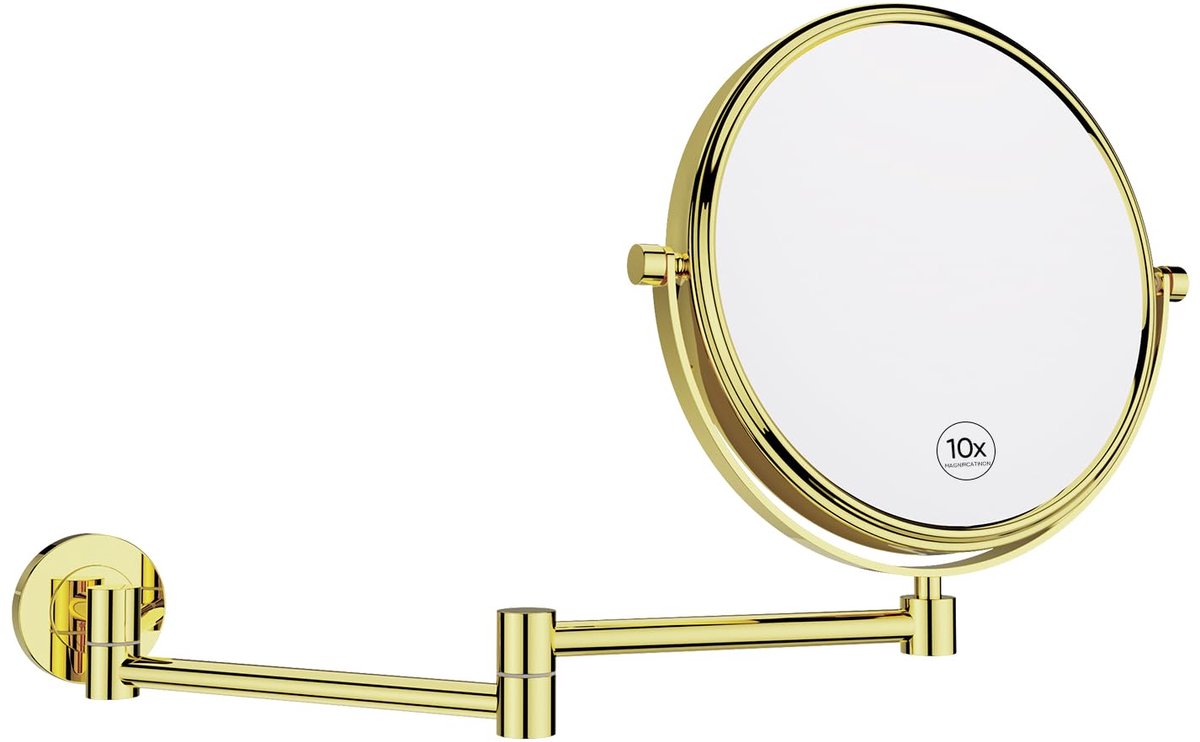 Make-up Wandspiegel - Dubbelzijdig 10x/1x Vergroting - Voor de Badkamer - Goud 20 cm
