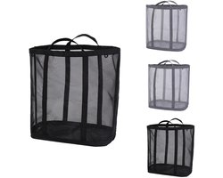 Wasmand-wassorteerder-wasmand opvouwbaar-Set van 4 opvouwbare wasmanden - Opvouwbare waszak - Ademende opvouwbare strandtas - Ruimtebesparende reistas - Zwart, grijs-39x26x44cm